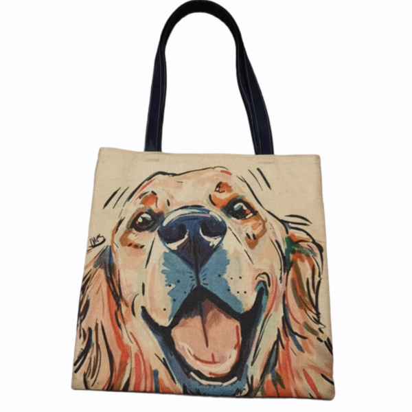 Χειροποίητη υφασμάτινη tote τσάντα με χαρούμενο σκυλάκι - ύφασμα, ώμου, tote, πάνινες τσάντες
