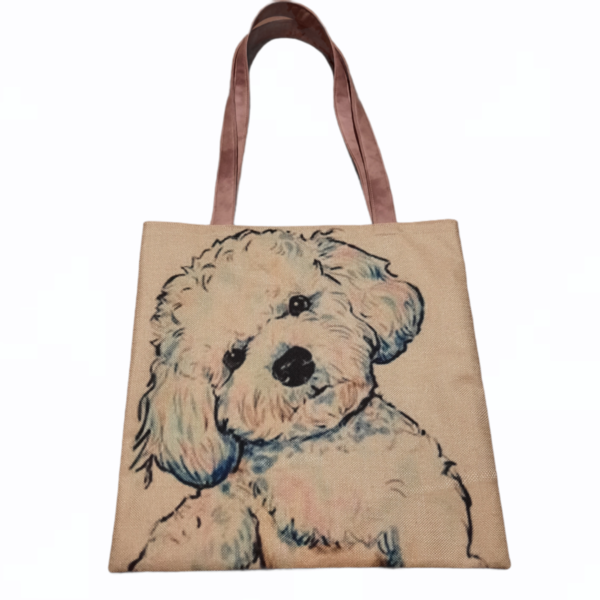 Χειροποίητη υφασμάτινη tote τσάντα με σκυλάκι - ύφασμα, ώμου, tote, πάνινες τσάντες