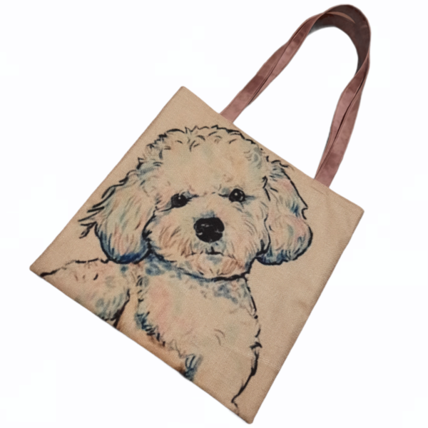 Χειροποίητη υφασμάτινη tote τσάντα με σκυλάκι - ύφασμα, ώμου, tote, πάνινες τσάντες - 2