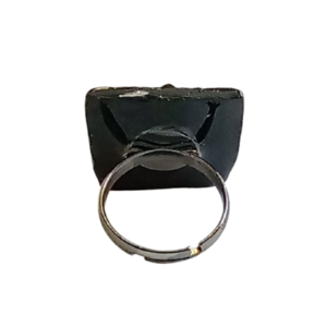 Δαχτυλίδι με μαύρο fimo τετράγωνο με χάλκινα ανάγλυφα - πηλός, boho, μεγάλα, αυξομειούμενα, φθηνά - 3
