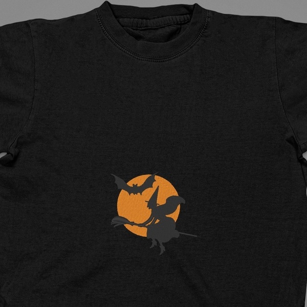 Βαμβακερό μπλουζάκι με κεντητό σχέδιο Halloween μάγισσα με νυχτερίδα - βαμβάκι, κεντητά, δώρο, halloween - 2