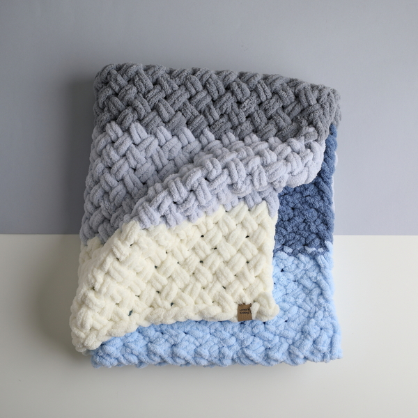 Κουβερτάκι Αγκαλιάς Γκρι και Μπλε - αγόρι, βρεφικά, δώρο γέννησης, κουβέρτες - 2