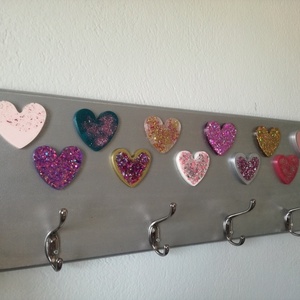 Κρεμάστρα τοίχου παιδική καρδιές ξύλινη 65Χ22 εκατοστά - καρδιά, κορίτσι, παιδικό δωμάτιο, κρεμάστρες - 2