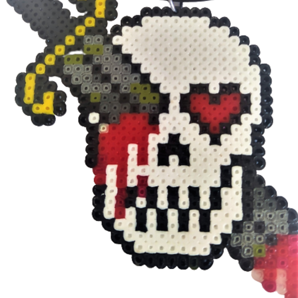 skeleton head necklace pixel art - χάντρες, miyuki delica, κοντά