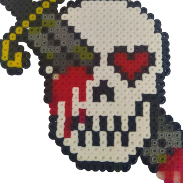 skeleton head necklace pixel art - χάντρες, miyuki delica, κοντά - 2