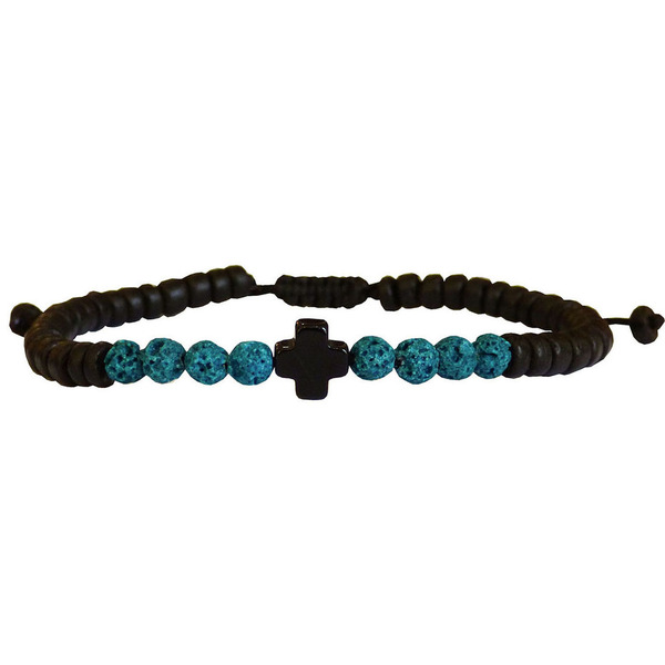 Ανδρικό βραχιόλι Cross onyx black - lava turquoise - ημιπολύτιμες πέτρες, σταυρός, βραχιόλια, δώρα για άντρες
