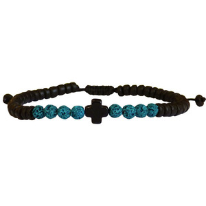 Ανδρικό βραχιόλι Cross onyx black - lava turquoise - ημιπολύτιμες πέτρες, σταυρός, βραχιόλια, δώρα για άντρες