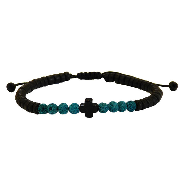 Ανδρικό βραχιόλι Cross onyx black - lava turquoise - ημιπολύτιμες πέτρες, σταυρός, βραχιόλια, δώρα για άντρες - 2
