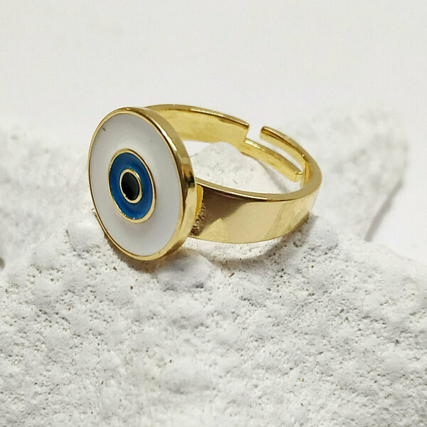 Δαχτυλίδι Ορειχάλκινο με σμάλτο "μάτι" - γυναικεία, μπρελόκ, αυξομειούμενα