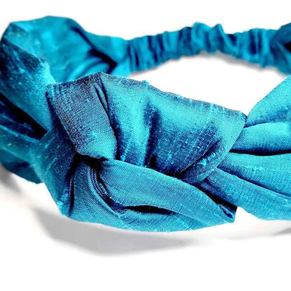 Μεταξωτή Κορδέλα Μαλλιών "Turban Blue" - μετάξι, statement, turban, headbands - 2