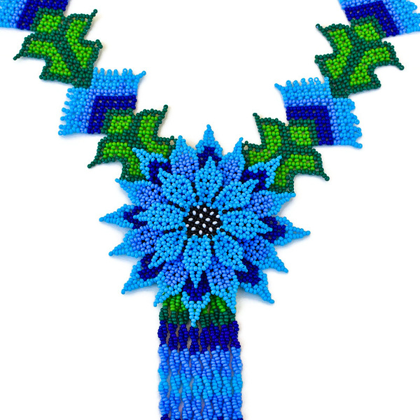 Μακρύ κολιέ με μπλε λουλούδι από χάντρες- μήκος: 48εκ. - χάντρες, μακριά, λουλούδι, boho, μεγάλα