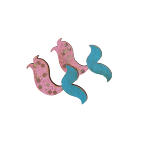 Ξύλινα σκουλαρίκια γοργόνες (ροζ-μπλε) 4 εκ - καρφωτά, κοσμήματα, γοργόνα, για παιδιά, παιδικά σκουλαρίκια, φθηνά