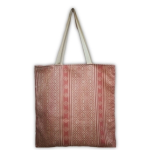 All-day tote bag, βαμβακερή 40Χ41 τσαντα κοραλλί, shopping bag, vintage jacquard cotton fabric, 100%βαμβακερό - vintage, ώμου, μεγάλες, all day, πάνινες τσάντες - 3