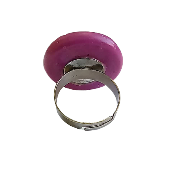 Δαχτυλίδι από φουξ fimo και ανάγλυφα λιλά - πηλός, boho, μεγάλα, αυξομειούμενα, φθηνά - 3