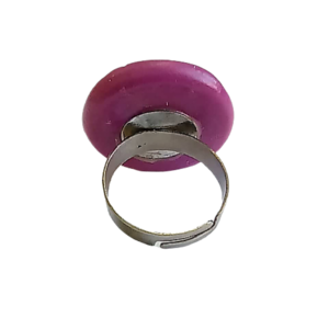Δαχτυλίδι από φουξ fimo και ανάγλυφα λιλά - πηλός, boho, μεγάλα, αυξομειούμενα, φθηνά - 3