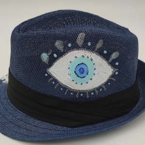 Καπέλο μπλε evil eye - ψάθινα