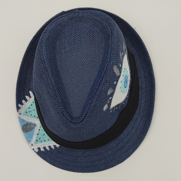 Καπέλο μπλε evil eye - ψάθινα - 2