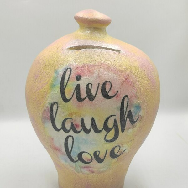 Κουμπαράς live laugh love - δώρο, πηλός, δώρα γενεθλίων, διακοσμητικά