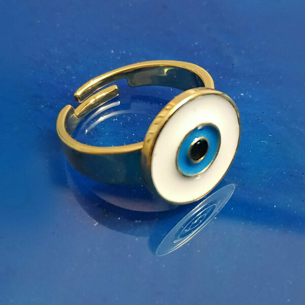 Δαχτυλίδι Ορειχάλκινο με σμάλτο "μάτι" - γυναικεία, μπρελόκ, αυξομειούμενα - 2