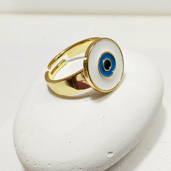 Δαχτυλίδι Ορειχάλκινο με σμάλτο "μάτι" - γυναικεία, μπρελόκ, αυξομειούμενα - 4