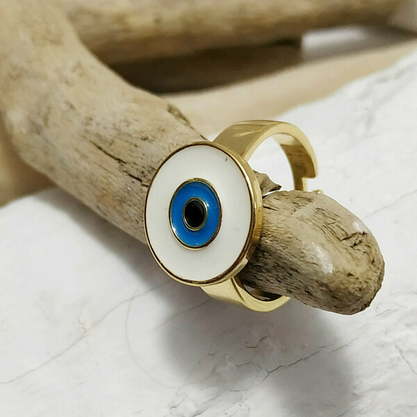 Δαχτυλίδι Ορειχάλκινο με σμάλτο "μάτι" - γυναικεία, μπρελόκ, αυξομειούμενα - 5