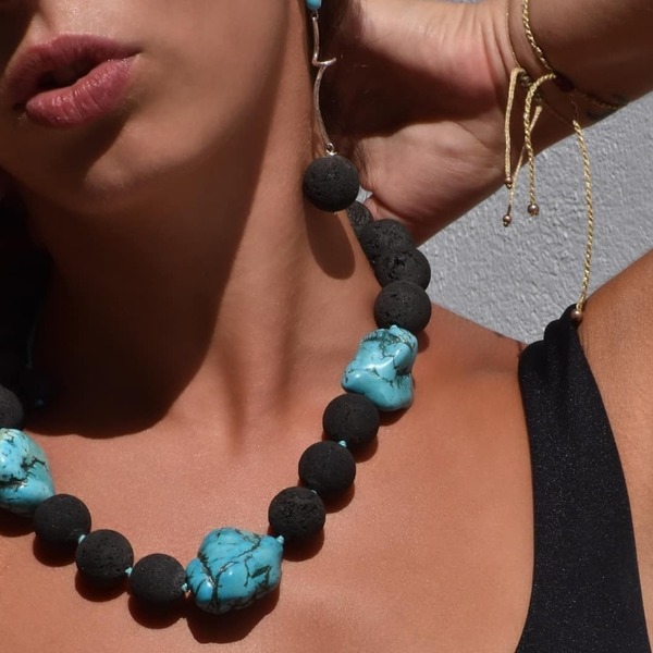 Summer breeze "Varsamo" necklace - ημιπολύτιμες πέτρες, κοντά, boho, μεγάλα - 2