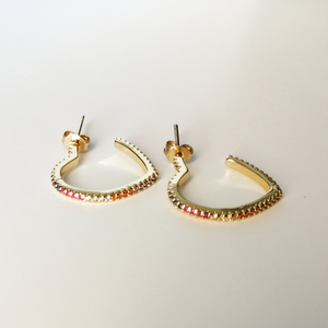 Ορειχάλκινα σκουλαρίκια καρδούλα με χρωματιστά Ζιργκόν - ορείχαλκος, καρδιά, κρίκοι, μικρά - 2