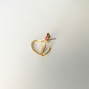 Ορειχάλκινα σκουλαρίκια καρδούλα με χρωματιστά Ζιργκόν - ορείχαλκος, καρδιά, κρίκοι, μικρά - 3