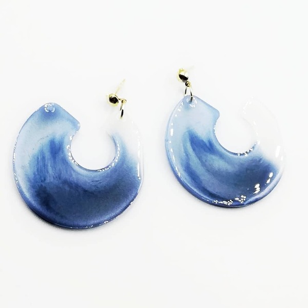 Ocean earrings από υγρό γυαλί - γυαλί, μεγάλα, φθηνά