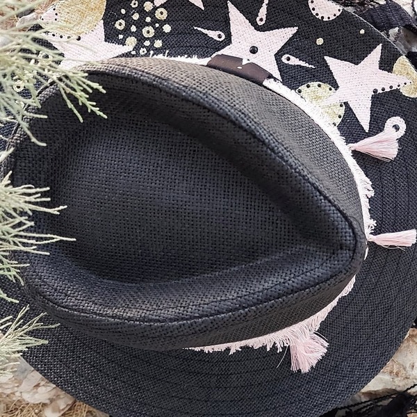 Custom / Handpainted καπέλο Stars - απαραίτητα καλοκαιρινά αξεσουάρ, boho, αξεσουάρ παραλίας, δώρα για γυναίκες, ψάθινα - 2