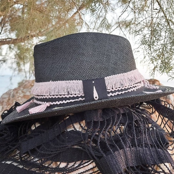 Custom / Handpainted καπέλο Stars - απαραίτητα καλοκαιρινά αξεσουάρ, boho, αξεσουάρ παραλίας, δώρα για γυναίκες, ψάθινα - 3