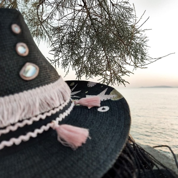 Custom / Handpainted καπέλο Stars - απαραίτητα καλοκαιρινά αξεσουάρ, boho, αξεσουάρ παραλίας, δώρα για γυναίκες, ψάθινα - 4