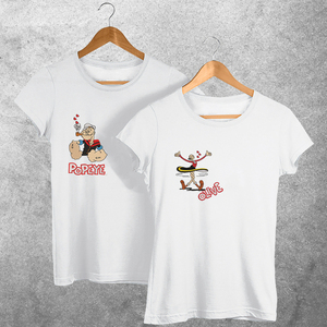 Σετ Αγ. Βαλεντίνου δυο βαμβακερα μπλουζάκια με κεντητό σχέδιο Ποπαϋ & Ολιβ - ύφασμα, βαμβάκι, αγ. βαλεντίνου, σετ δώρου