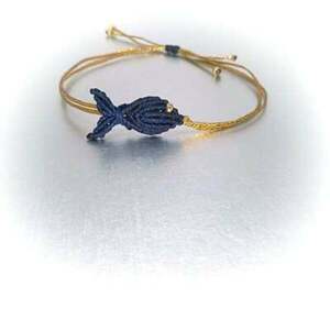 Βραχιόλι Χρυσό μακραμε Blue Navy Ψάρι με Χρυσή χάντρα - μακραμέ, χάντρες, χεριού, αυξομειούμενα, φθηνά - 2