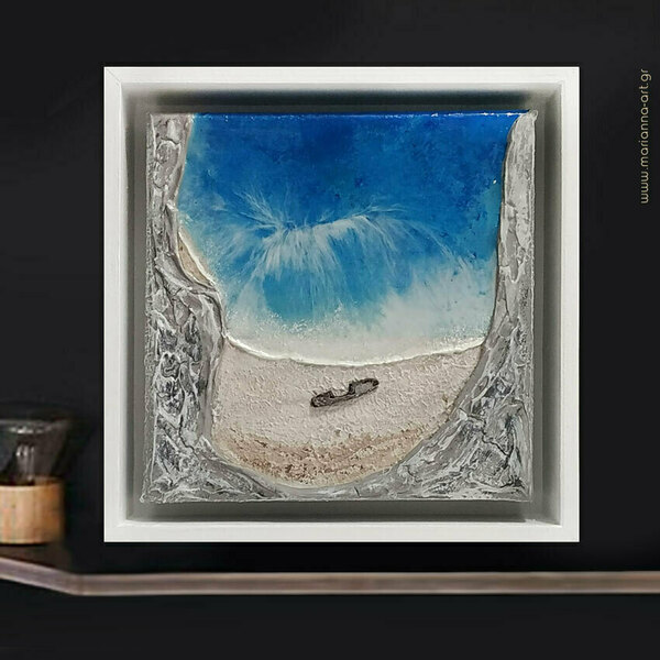 Επιτραπέζιο διακοσμητικό από ξύλο & καμβά, 24X24 CM "NAVAGIO" - πίνακες & κάδρα, θάλασσα, διακοσμητικά, επιτραπέζιο διακοσμητικό, πίνακες ζωγραφικής