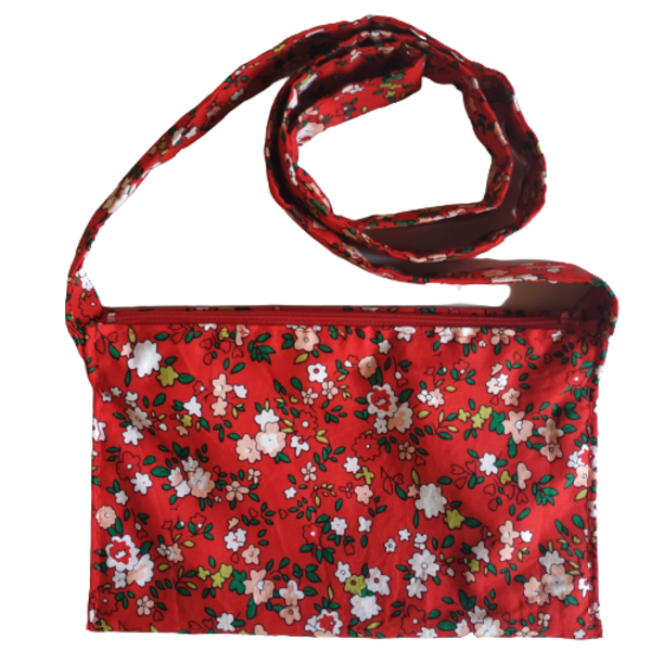 Τσάντα ώμου - χιαστί κόκκινο με τριαντάφυλλα 22x14,5εκ. - ύφασμα, ώμου, χιαστί, φλοράλ, all day