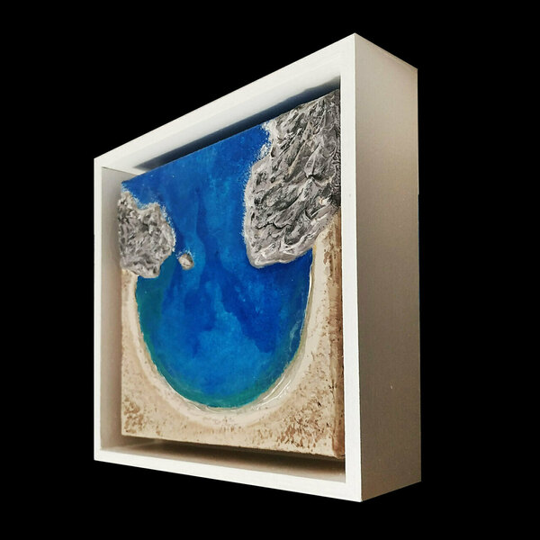Επιτραπέζιο διακοσμητικό από ξύλο & καμβά, 24X24 CM "VOIDOKILIA" - πίνακες & κάδρα, θάλασσα, διακοσμητικά, επιτραπέζιο διακοσμητικό, πίνακες ζωγραφικής - 2