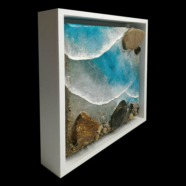Επιτραπέζιο διακοσμητικό από ξύλο & καμβά, 24X24 CM "LEFKOS" - πίνακες & κάδρα, θάλασσα, διακοσμητικά, επιτραπέζιο διακοσμητικό, πίνακες ζωγραφικής - 2
