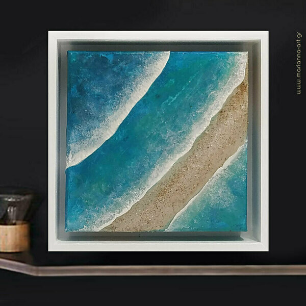 Επιτραπέζιο διακοσμητικό από ξύλο & καμβά, 24X24 CM "KOLONA BEACH" - πίνακες & κάδρα, θάλασσα, διακοσμητικά, επιτραπέζιο διακοσμητικό, πίνακες ζωγραφικής