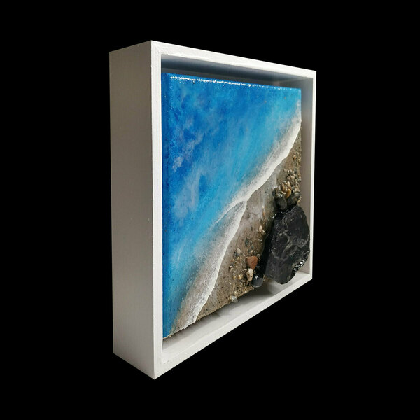 Επιτραπέζιο διακοσμητικό από ξύλο & καμβά, 24X24 CM "PORTES BEACH" - πίνακες & κάδρα, θάλασσα, διακοσμητικά, επιτραπέζιο διακοσμητικό, πίνακες ζωγραφικής - 2
