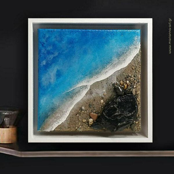Επιτραπέζιο διακοσμητικό από ξύλο & καμβά, 24X24 CM "PORTES BEACH" - πίνακες & κάδρα, θάλασσα, διακοσμητικά, επιτραπέζιο διακοσμητικό, πίνακες ζωγραφικής