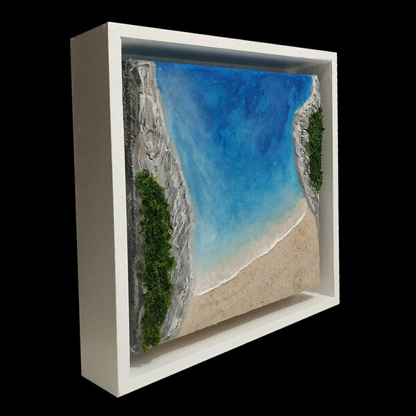 Επιτραπέζιο διακοσμητικό από ξύλο & καμβά, 24X24 CM "SKIATHOS" - πίνακες & κάδρα, θάλασσα, διακοσμητικά, επιτραπέζιο διακοσμητικό, πίνακες ζωγραφικής - 2