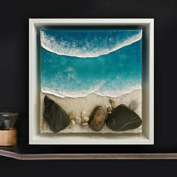 Επιτραπέζιο διακοσμητικό από ξύλο & καμβά, 24X24 CM "APELLA BEACH" - ξύλο, πίνακες & κάδρα, θάλασσα, διακοσμητικά