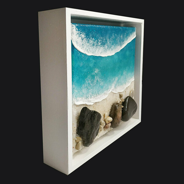 Επιτραπέζιο διακοσμητικό από ξύλο & καμβά, 24X24 CM "APELLA BEACH" - ξύλο, πίνακες & κάδρα, θάλασσα, διακοσμητικά - 2