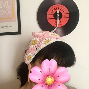 Πλεκτή μπαντάνα με λουλούδια - νήμα, headbands - 5