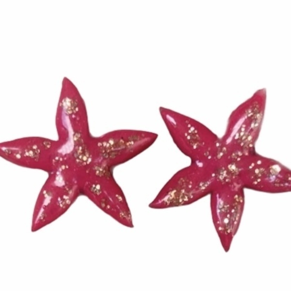Καρφωτά σκουλαρίκια από πολυμερή πηλό/ “Starfish “ - πηλός, καρφωτά, μικρά