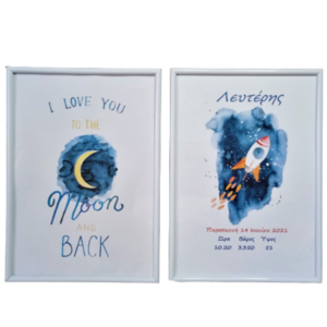 Σετ 2 προσωποποιημένα κάδρα " I love you to the moon and back " ( 22 χ 31 εκ. ) - πίνακες & κάδρα, αγόρι, δώρο, διάστημα, προσωποποιημένα, παιδικά κάδρα - 5