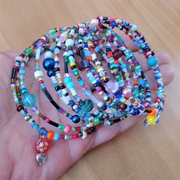 Γυναικείο βραχιόλι με 11 κύκλους πολύσειρο, με πολύχρωμες χάντρες (Νο1). - γυαλί, πολύσειρα, χεριού, φαρδιά - 4