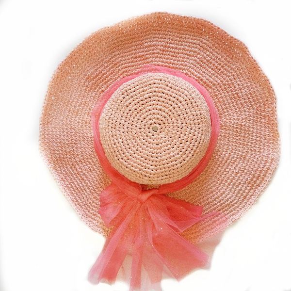 Χειροποίητο γυναικείο πλεκτό ροζ ψάθινο καπέλο με γείσο - ψάθινα