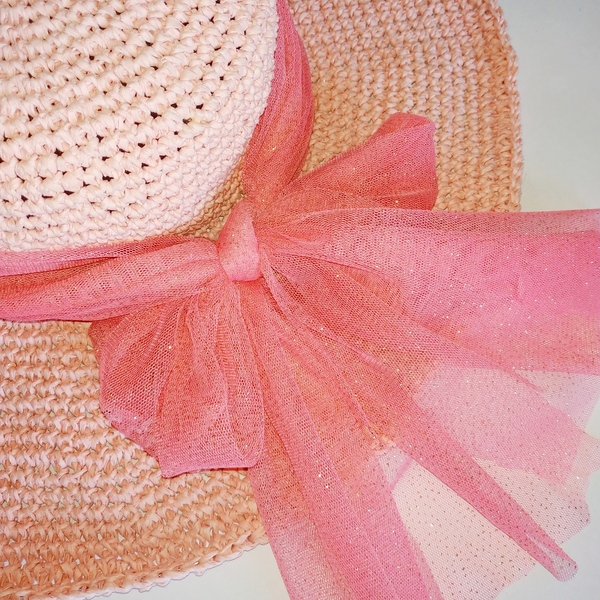 Χειροποίητο γυναικείο πλεκτό ροζ ψάθινο καπέλο με γείσο - ψάθινα - 3